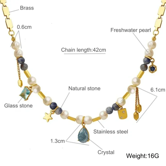Wholesale Stainless Steel Natural Stone Pearl Crystal Pendant