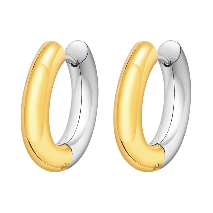Wholesale Stainless Steel Two Tone Chunky Huggie Earring