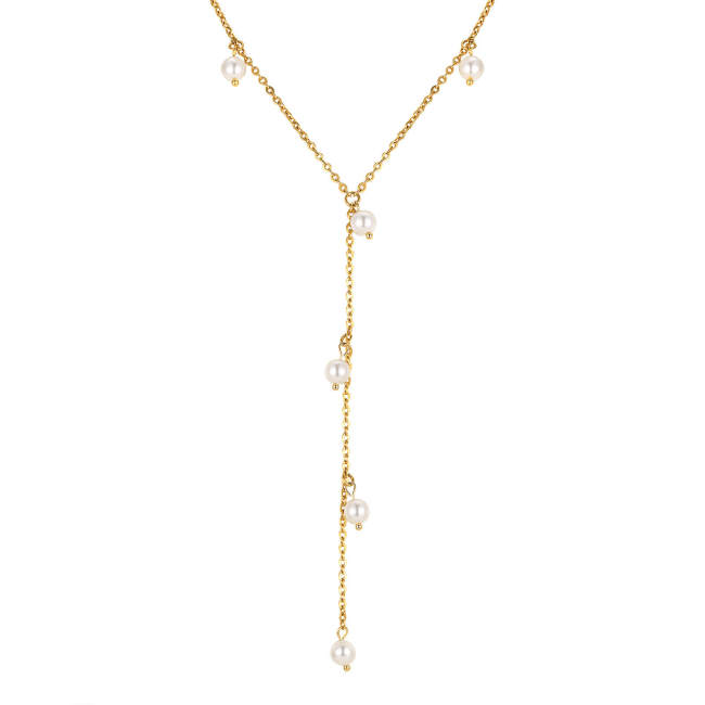 Wholesale Stainless Steel Imitation Pearl Long Necklace
