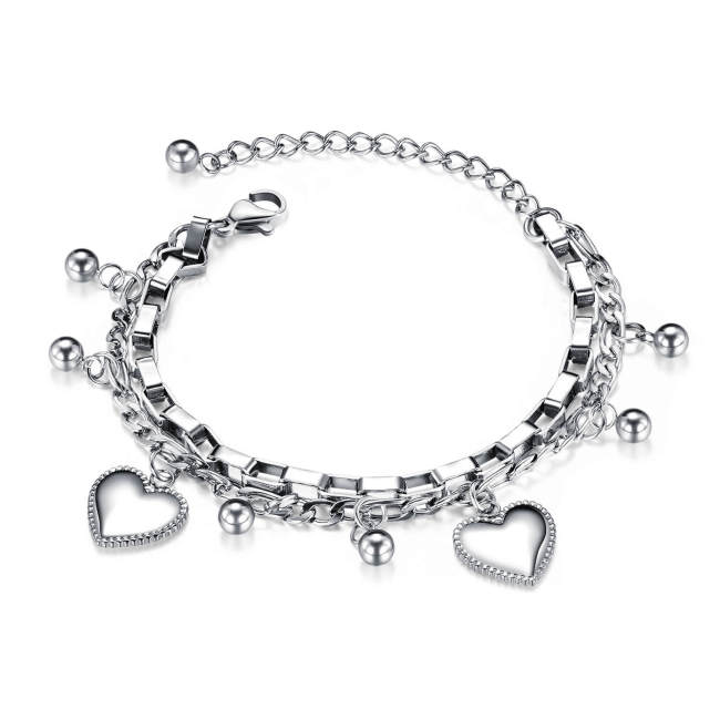 Wholesale Stainless Steel Heart Multi-layer Bracelet