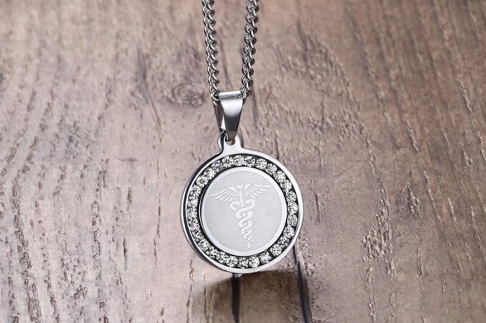 Wholesale Steel Medical Alert Dog Tag With CZ Stones
