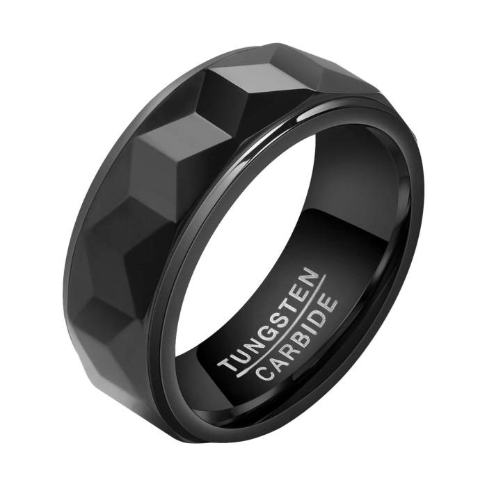 Wholesale Black Tungsten Ring Matte Facet Cut Step Edge