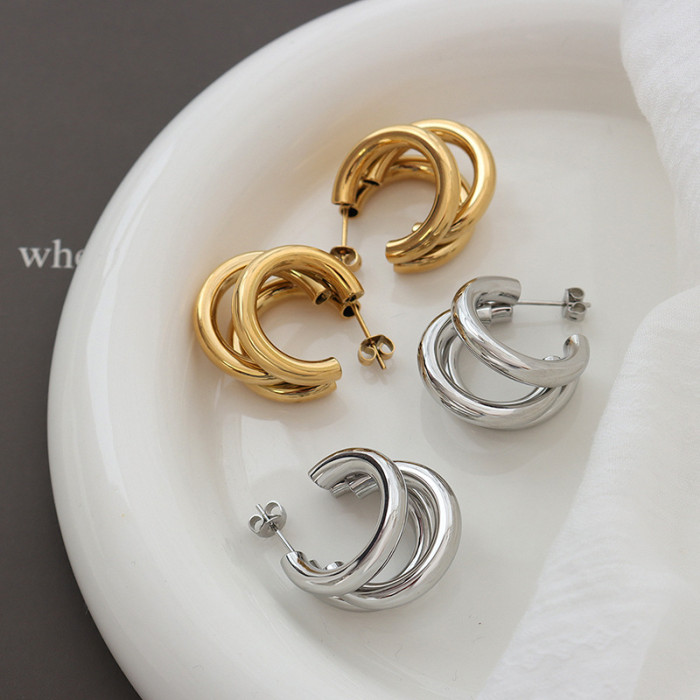 Wholesale Stainless Steel Triple C Earrings