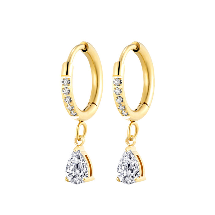 Wholesale Stainless Steel Teardrop CZ Dangle Earrings