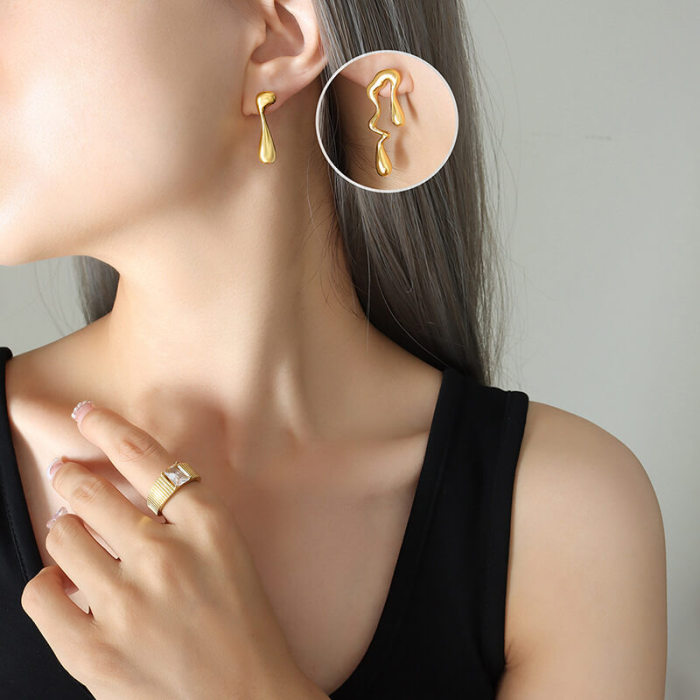 Wholesale Stainless Steel Liquid Metal Asymmetrical Teardrop Earrings