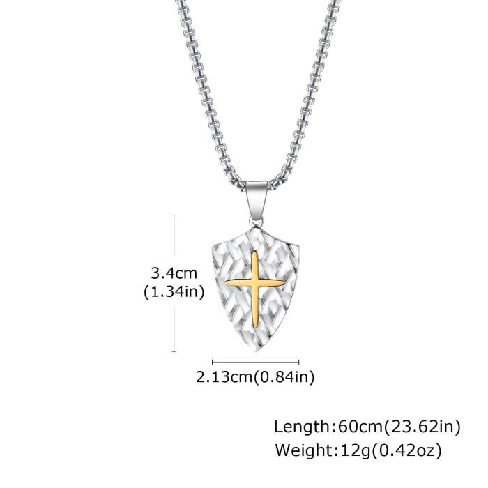 Wholesale Stainless Steel Two-tone Cross Shield Pendant