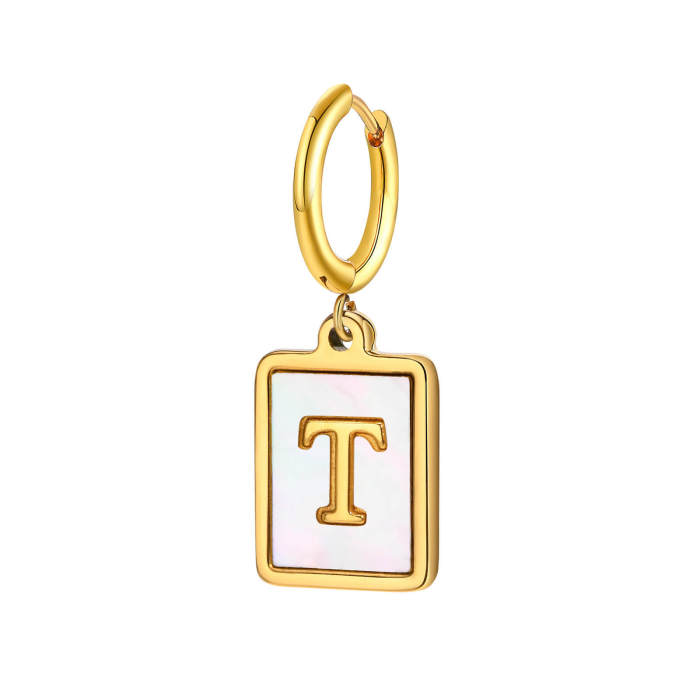 Wholesale Stainless Steel Initial Shell Huggie Hoop Earring
