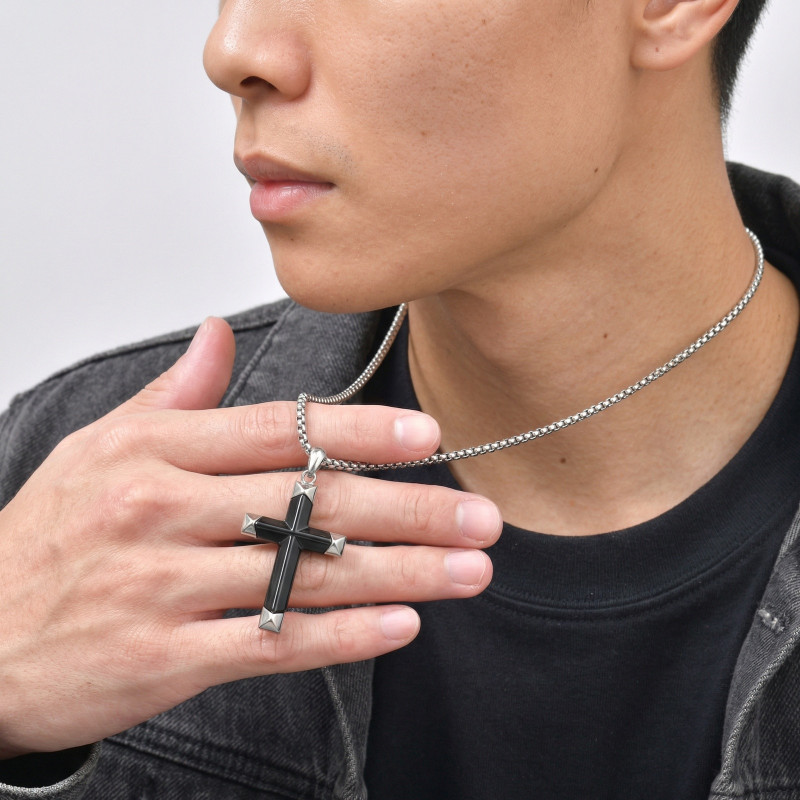 Wholesale Stainless Steel Black Onyx Cross Necklace