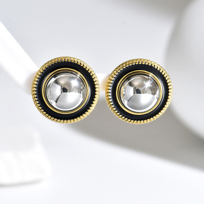 Retro French Style Stainless Steel Button Earrings Bulk