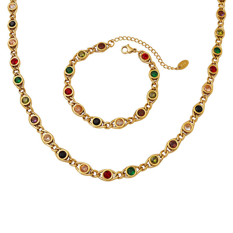 Wholesale Multi-Coloured Gem Necklace Bracelet Set