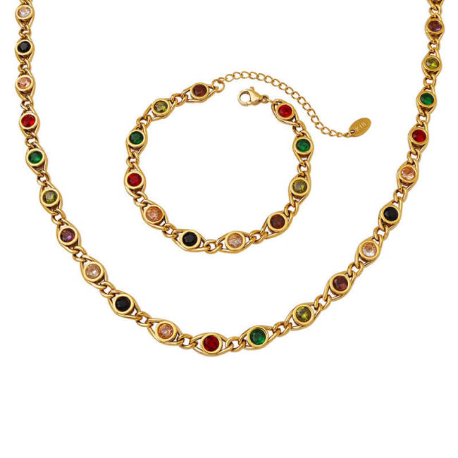 Wholesale Multi-Coloured Gem Necklace Bracelet Set