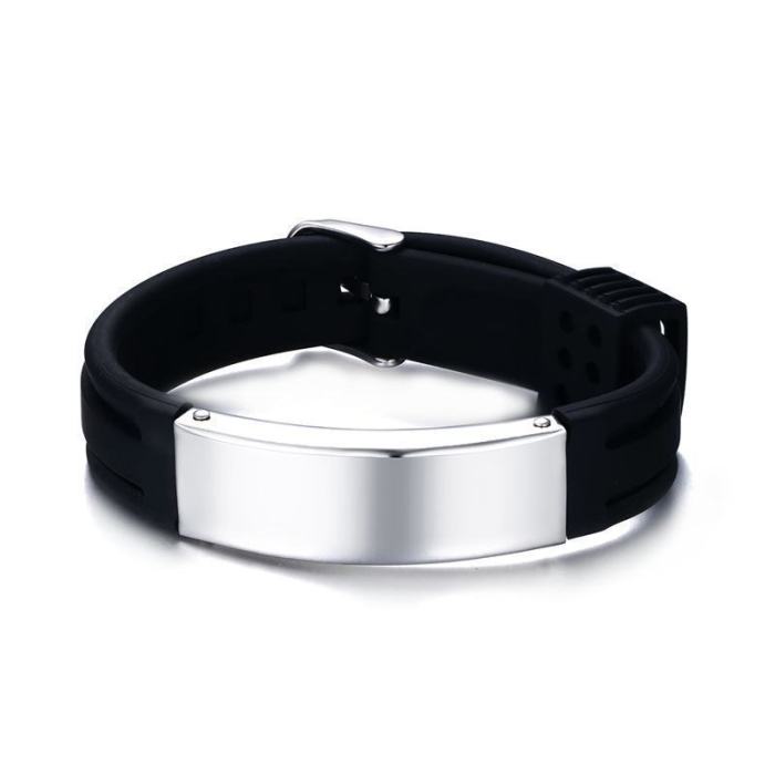 Wholesale Engraved Men's Rubber & Steel Sport ID Bracelet