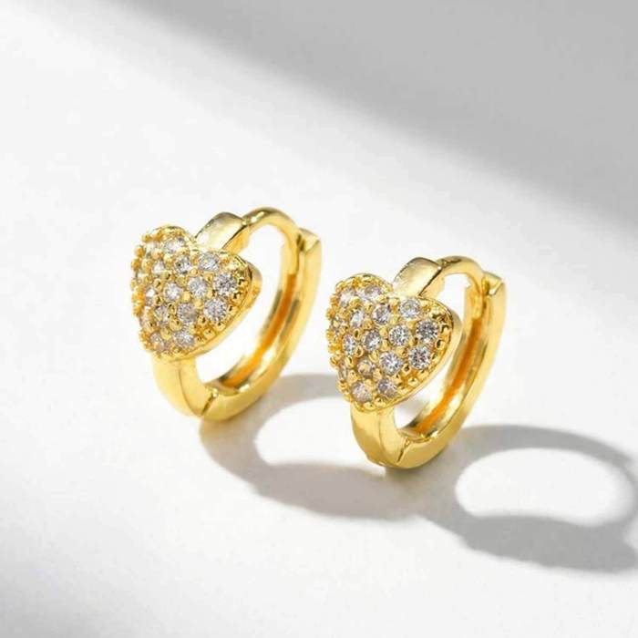 Wholesale Brass Pave Zircon Heart Huggie Earrings