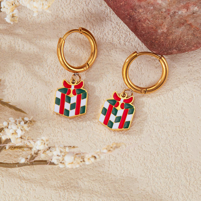 Wholesale Stainless Steel Christmas Box Earrings