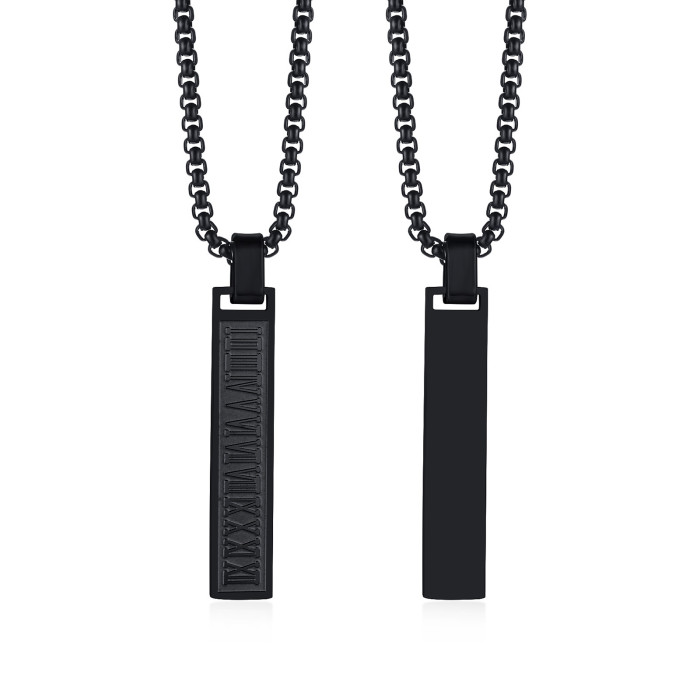 Wholesale Stainless Steel Engraved Roman Numeral Bar Necklace