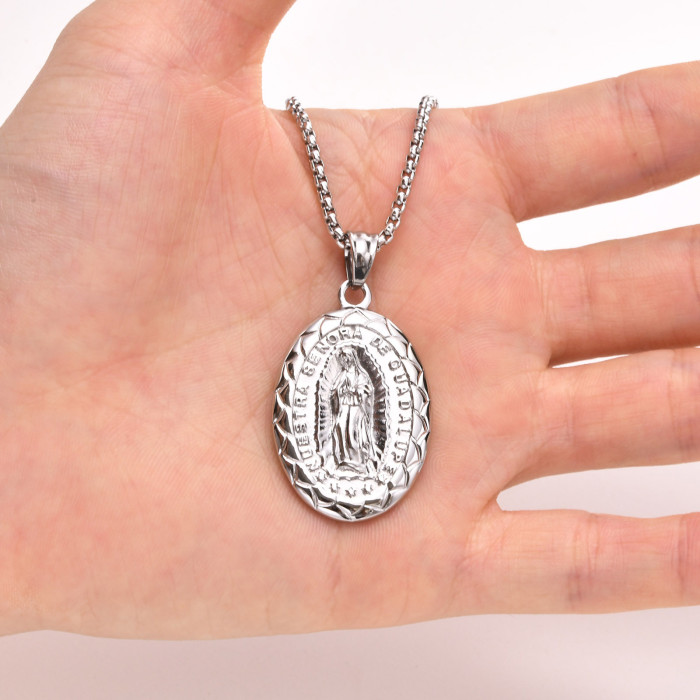 Wholesale Stainless Steel Men's Virgin Mary Oval Pendant