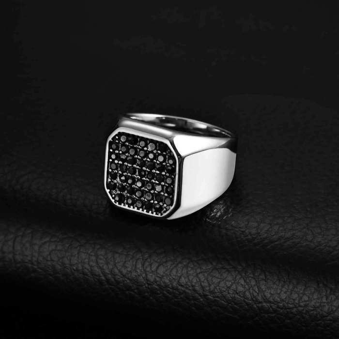 Wholesale Stainless Steel Men's Black Pavé Ring