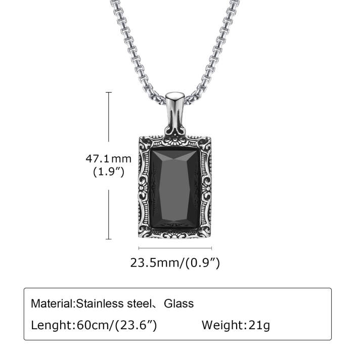 Wholesale Stainless Steel Vintage Black Glass Square Pendant