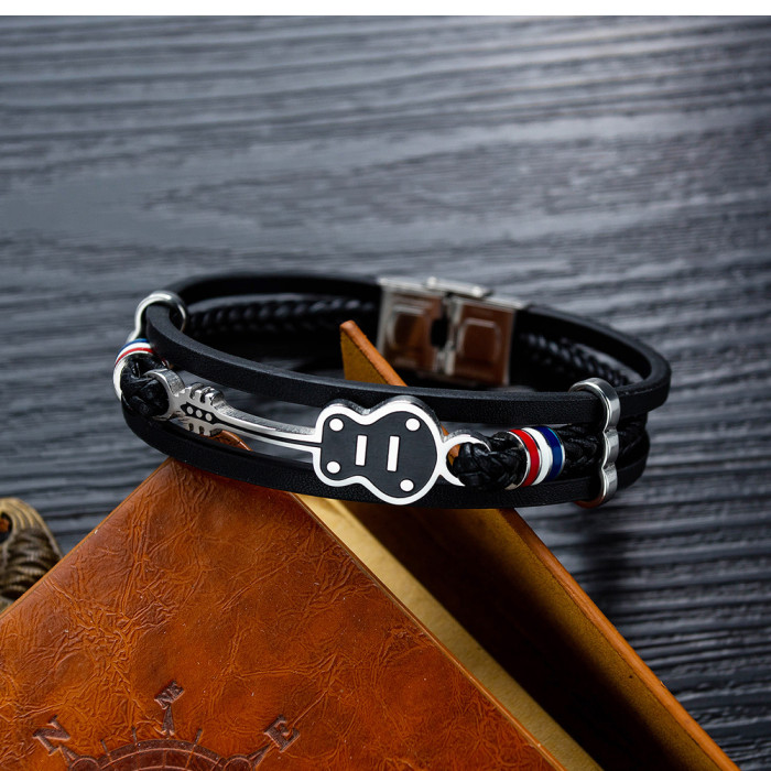 Wholesale Steel Mens Leather Guitar Bracelet