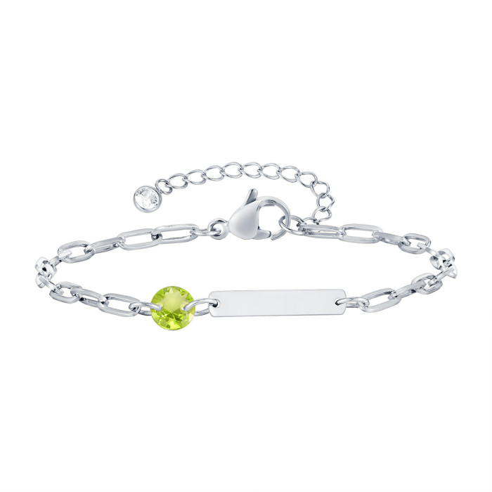 Wholesale Stainless Steel Engravable Birthstone Paperclip Bracelet