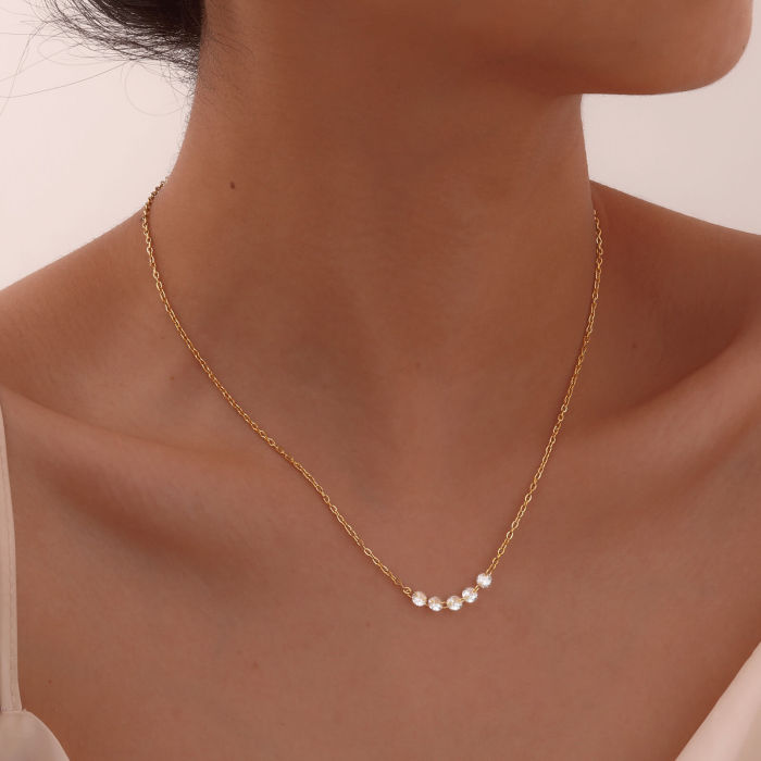 Wholesale Stainless Steel White Zirconia Gold Necklace