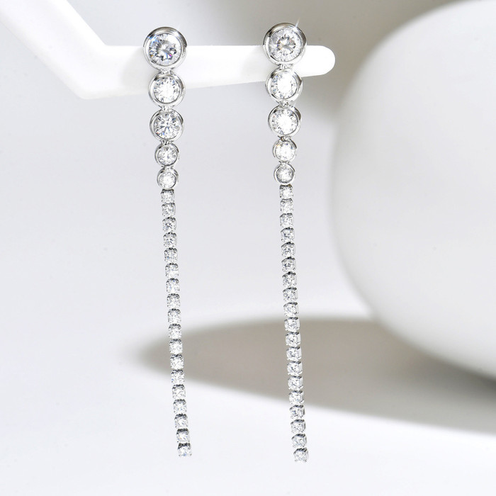 Wholesale Stainless Steel CZ Tassel Earrings