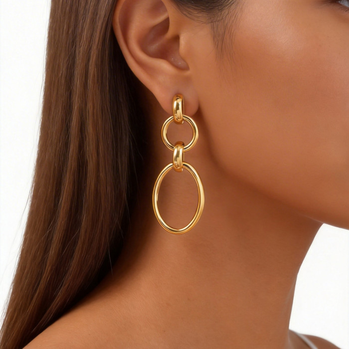 Wholesale Steel Multi-Link Interlocking Circle Drop Earrings