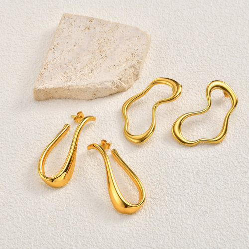 Gold Plated Organic Shape Hoop Earrings Wholesale