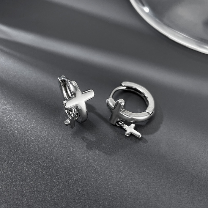 Wholesale Stainless Steel Double Cross Earrings