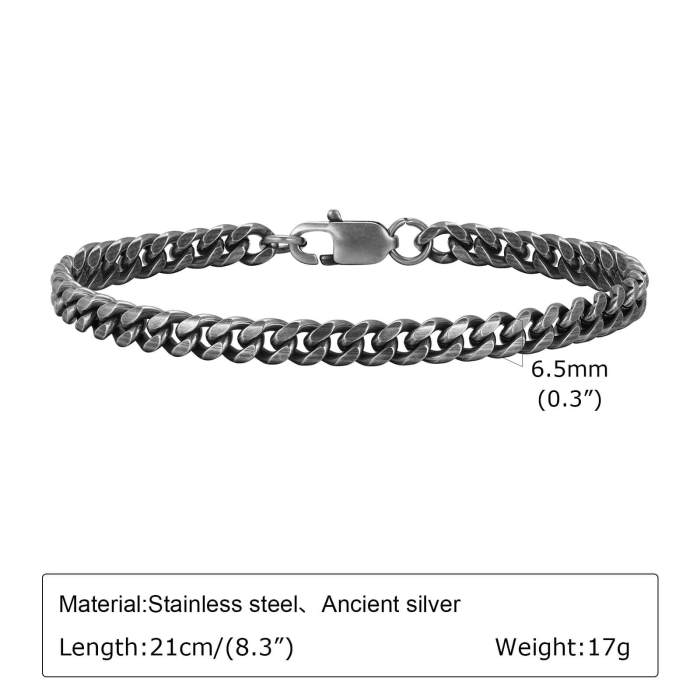 Wholesale Stainless Steel Ancient Silver Cuban Chain Bracelet