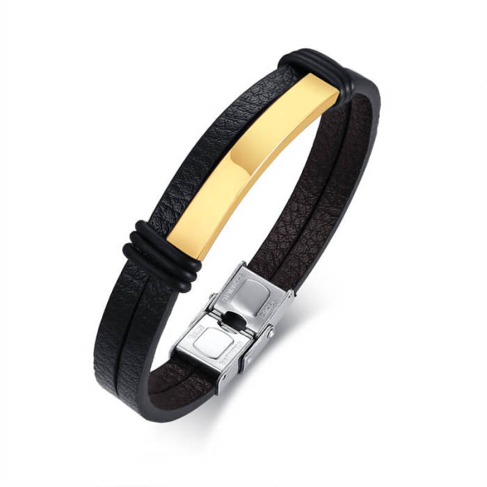 Wholesale Custom Double Layer Black Leather Bracelets