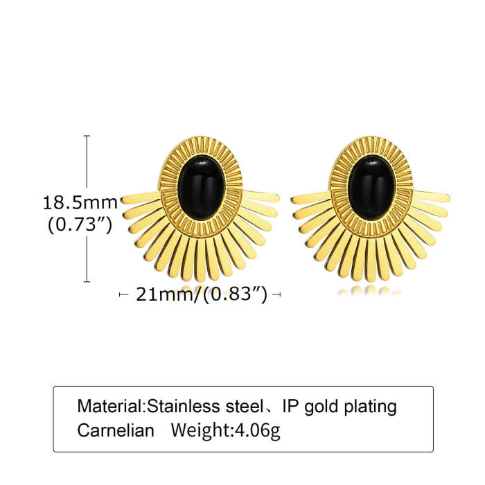 Wholesale Stainless Steel Onyx Fan Earrings