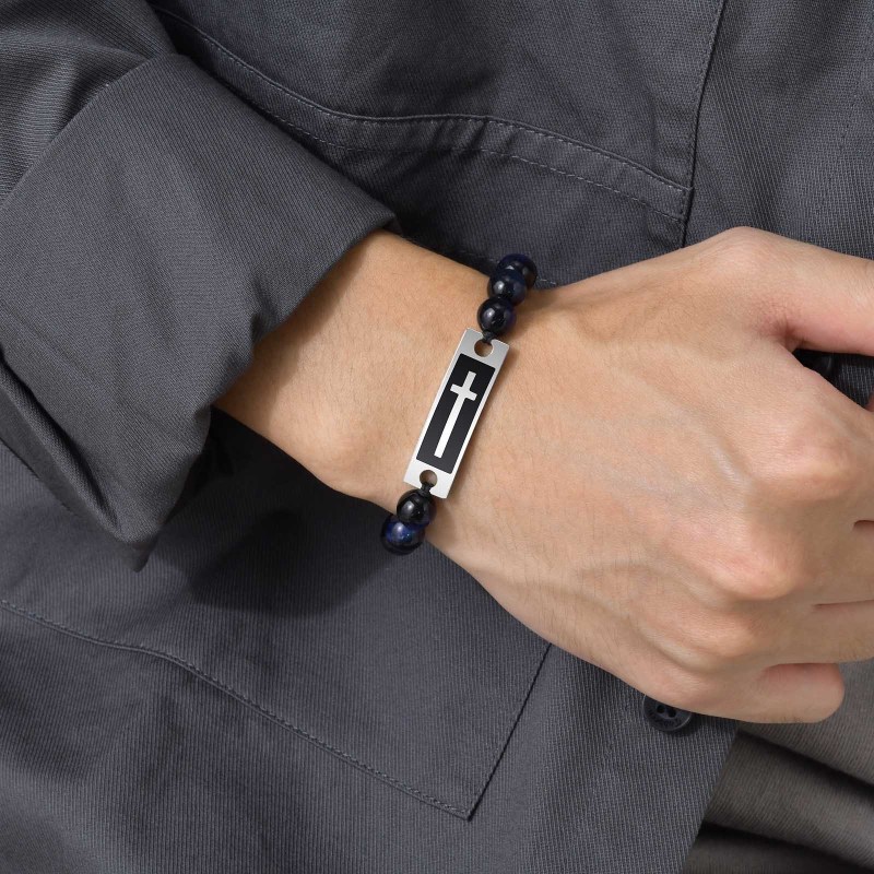 Wholesale Men Cross Tag Bead Bracelet