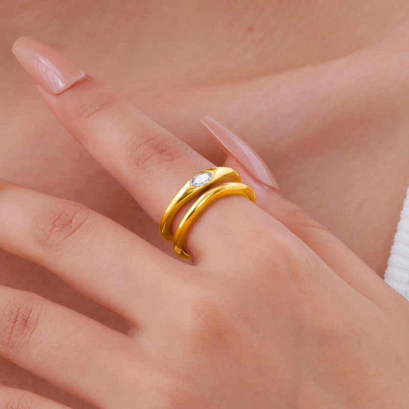 Wholesale Stainless Steel Double Open Ring with CZ