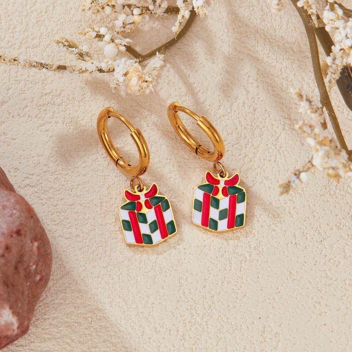 Wholesale Stainless Steel Christmas Box Earrings