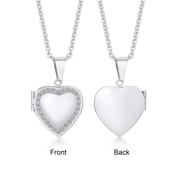 Wholesale Stainless Steel Photo Engraved CZ Heart Frame Pendant