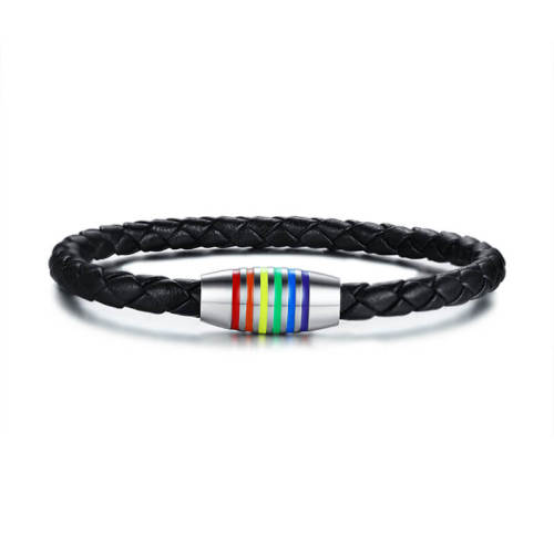 Wholesale Stainless Steel LGBT Leather Bracelet