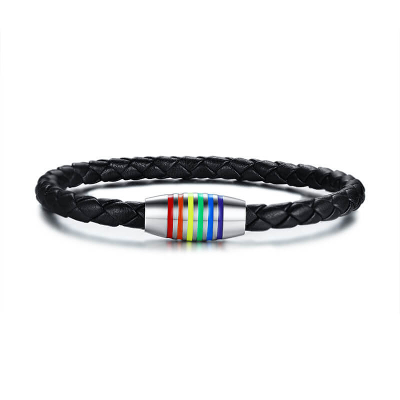 Wholesale Stainless Steel LGBT Leather Bracelet