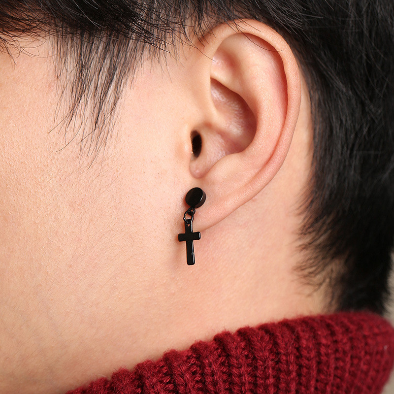 Wholesale Stainless Steel Male Eearring with Cross