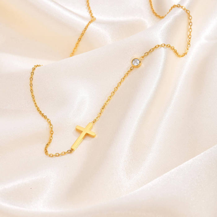 Wholesale Stainless Steel Cross CZ Necklace