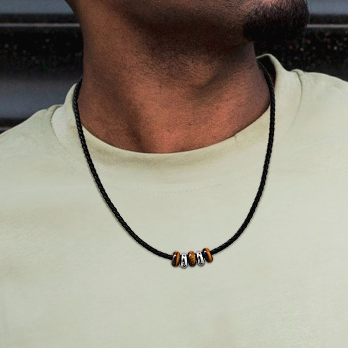 Wholesale Stainless Steel Tiger Eye Beaded Necklace