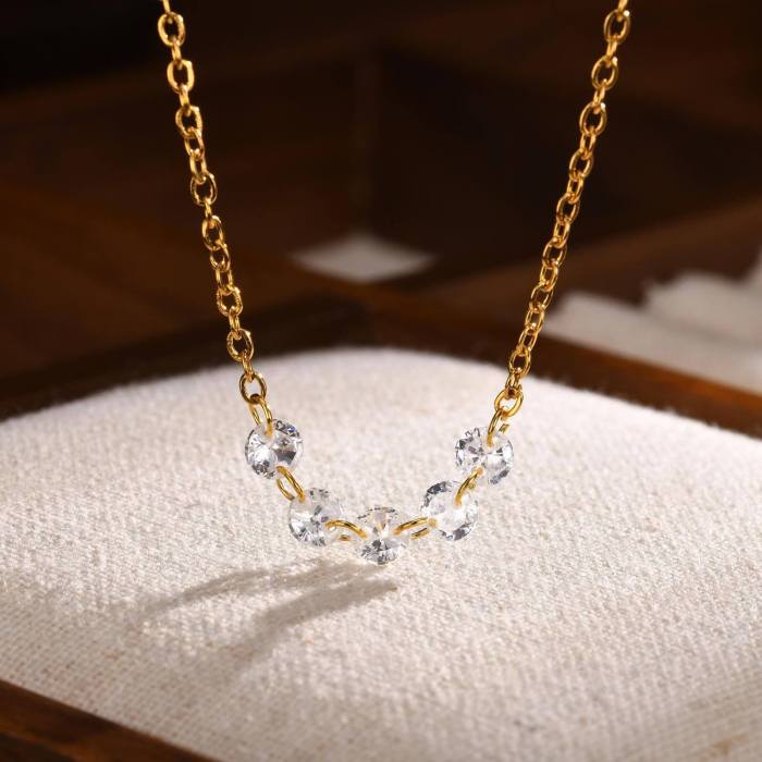 Wholesale Stainless Steel White Zirconia Gold Necklace