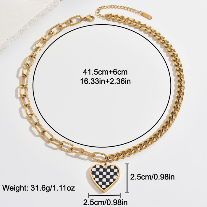 Wholesale Stainless Steel Checkerboard Heart Necklace