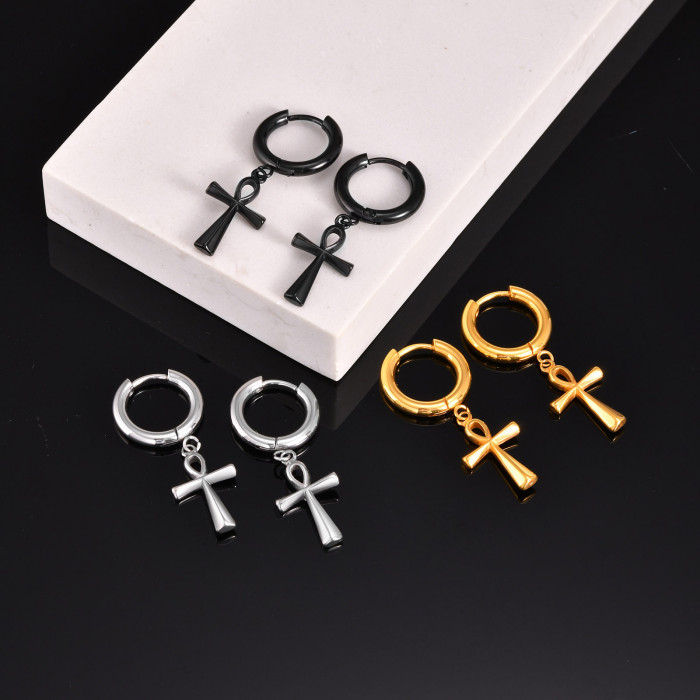 Wholesale Stainless Steel Cross Drop Hoop Earrings