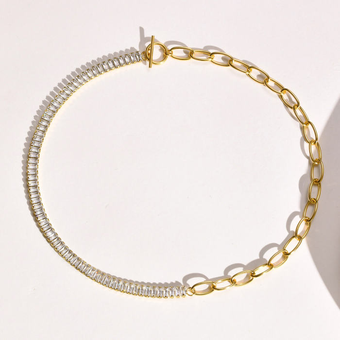 Wholesale Stainless Steel Half Tennis Necklace