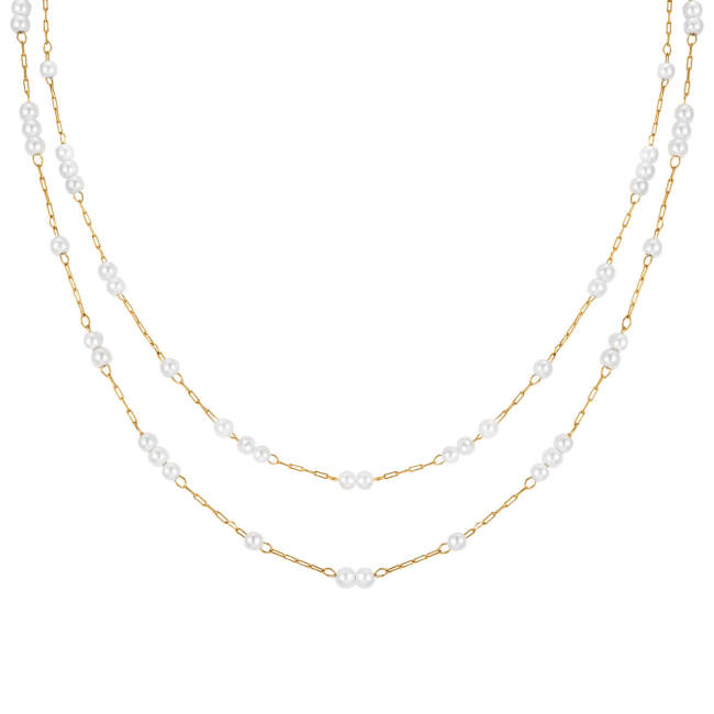 Wholesale Satinless Steel Layered Pearl Chain Necklace