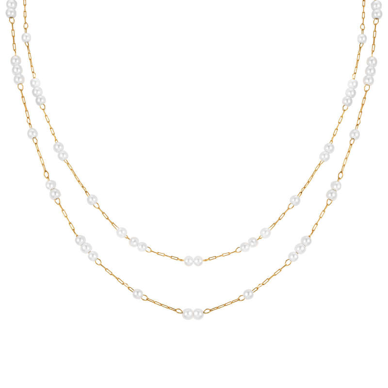 Wholesale Satinless Steel Layered Pearl Chain Necklace