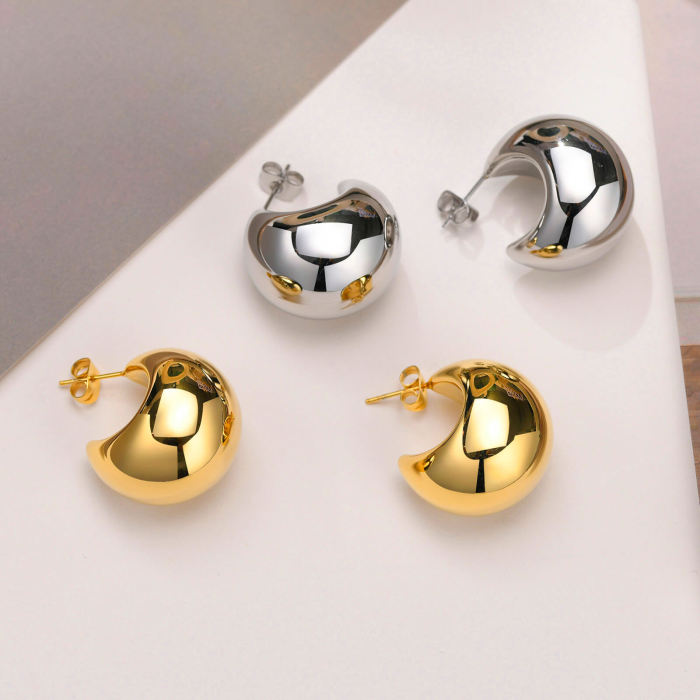 Wholesale Stainless Steel Hollow Crescent Moon Earrings