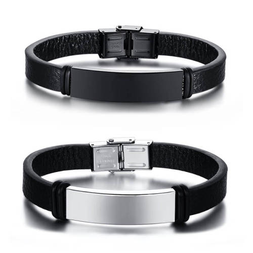 Wholesale Stainless Steel Classic Personalized Leather Bracelet