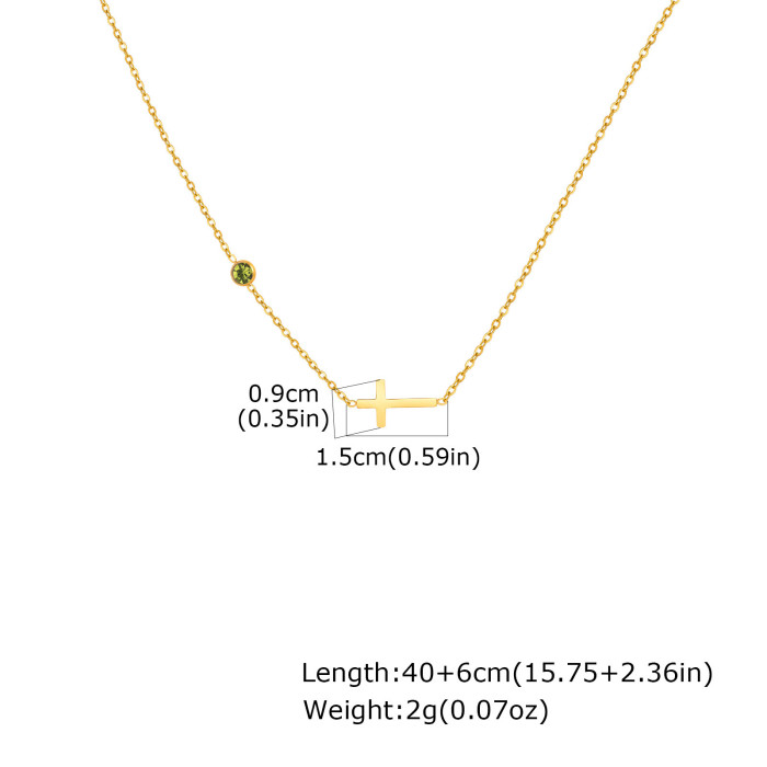 Wholesale Stainless Steel Cross Birthstone Necklace